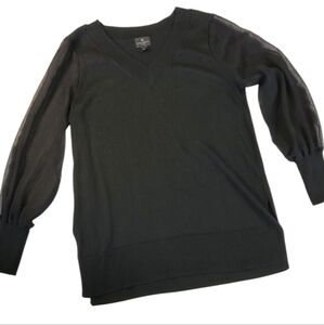 Worthington Petite women's knit sweater top with sheer arms and cuffs